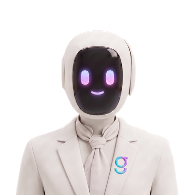 The AE Assistant operator agent: a bone-white humanoid robot with a glowing gradient face screen.