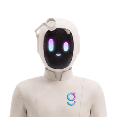 The Research operator agent: a bone-white humanoid robot with a glowing gradient face screen.