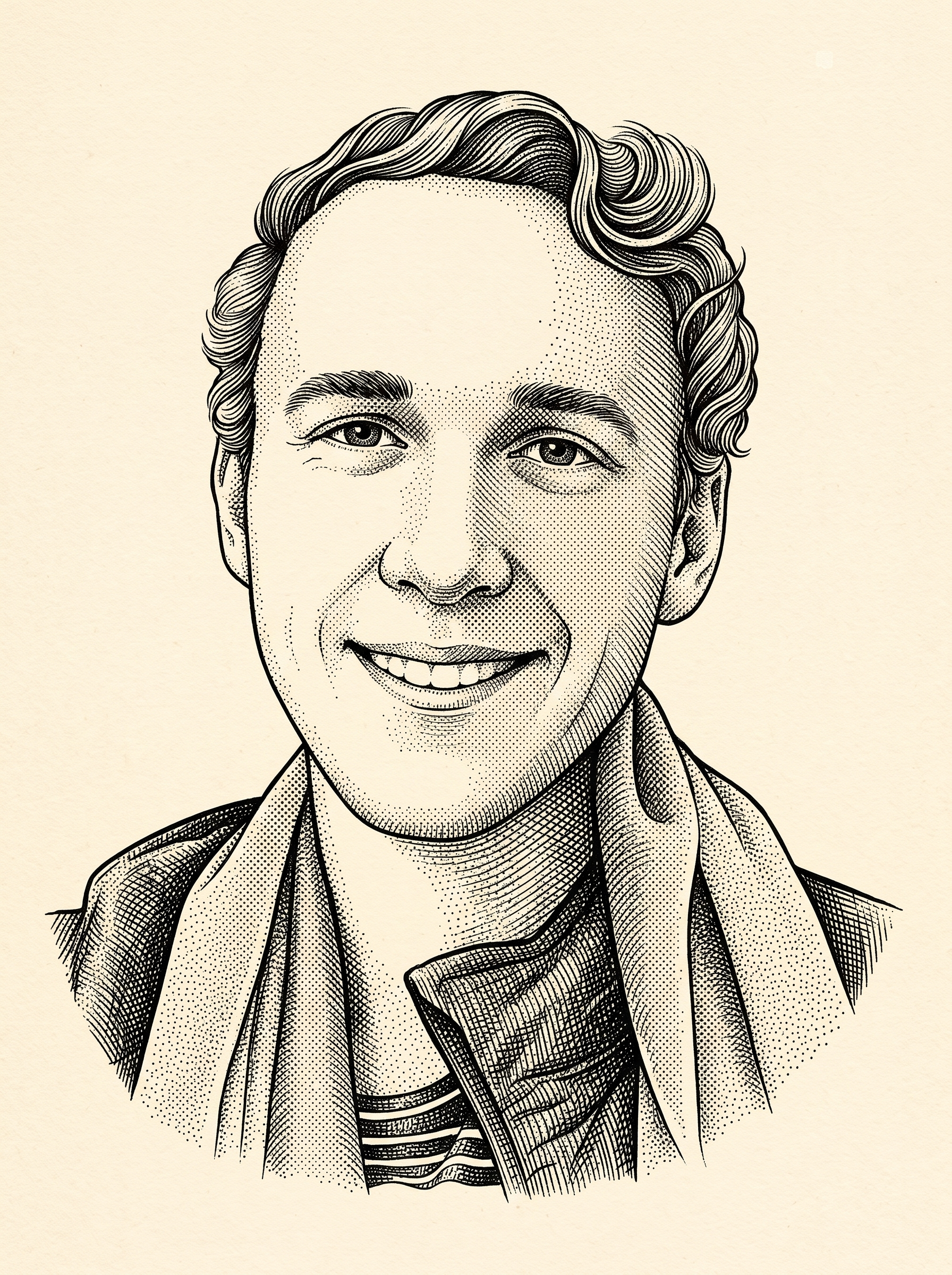 Engraved line-art portrait of Simon Hørup Eskildsen