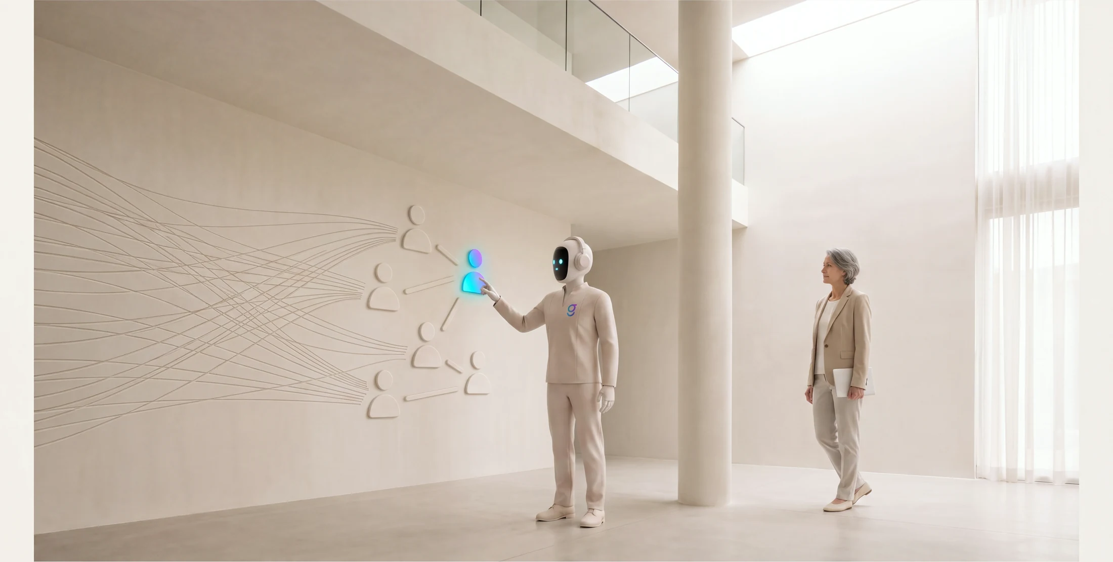 A graph8 agent showing signals arriving at a cluster of six decision makers rather than one buyer, while a healthtech revenue leader watches.