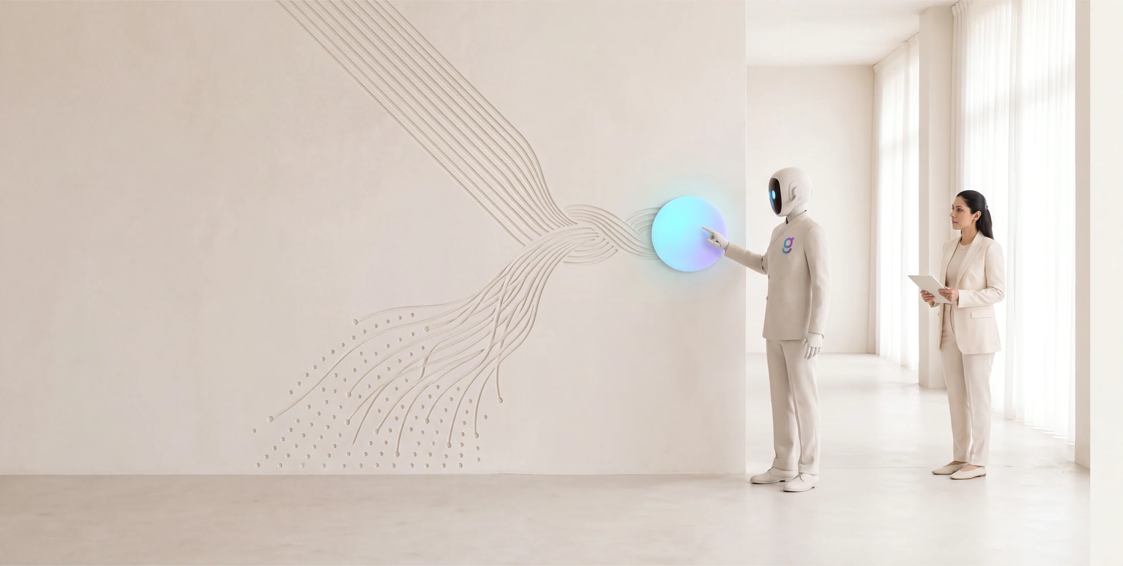 A graph8 agent joining a product led stream and an outbound stream into a single record on the wall while a revenue leader looks on.